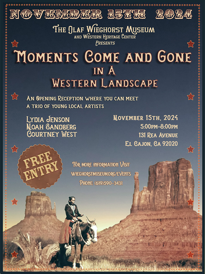 A colorful announcement for the opening of the art exhibition: Moments Come and Gone in a Western Landscape